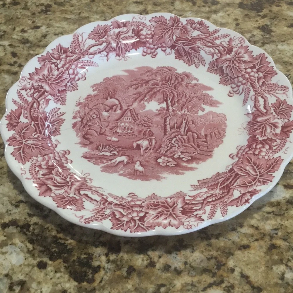 Booth’s British Scenery Vintage Plate A8024 Pink Vines Sheep & English Cottage - Picture 7 of 10